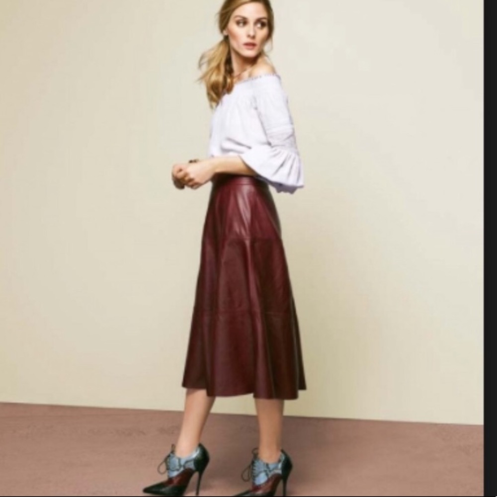 Olivia Palermo Chelsea 28 leather midi skirt
